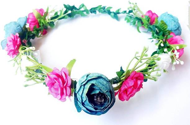 SHREE BALAJI Flower Pearl Gracious Tiara/Crown Head Band Hair Accessory Set