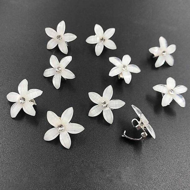 HONEY ACCESSORIES 10PCS of WHITE Flower Hair Clips Wedding Flower Accessories for Women and Girls Hair Clip