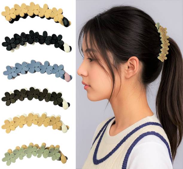 LUXELOCKS Pack of 6pcs Floral Hair banana clips for women & girls Banana Clip