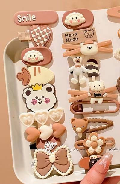 Blubby 14 Pieces Teddy Bow Cute Barrettes For Baby Kid Girls and Women Hair Pin