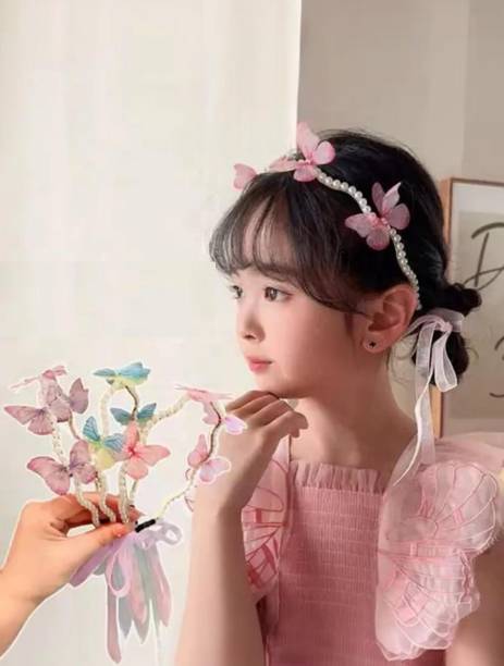 OLLIVOO 2 Pc Sweet Princess Fairy Style Butterfly Headband, Faux Pearl & Ribbon Decor Hair Band