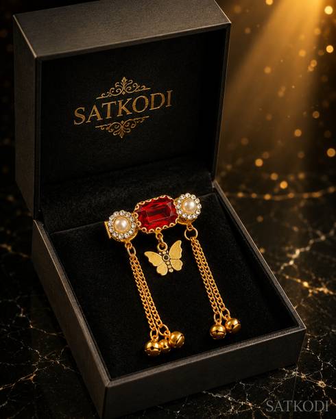 hiyana creation Bridal Hair Pin Red Crystal Pearl Gold Alloy Hair Accessory Women Hair Pin