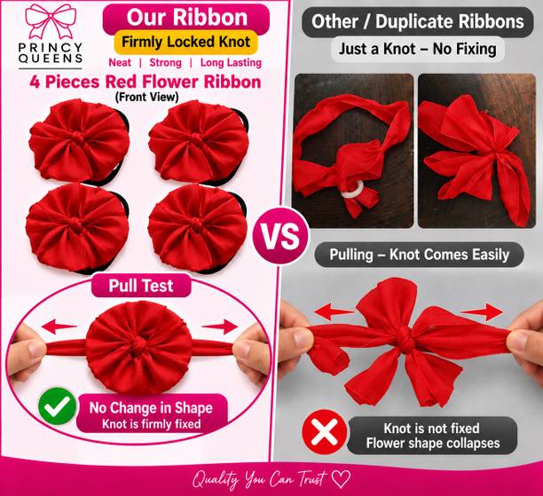 Princy Queens Readymade School Ribbons Red Colour 2 Pairs Hair Band