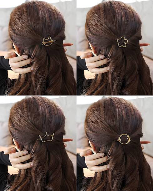 Girlish 4Pcs Metal Hair Pin Multishape Golden Lock Clip Hair Clip