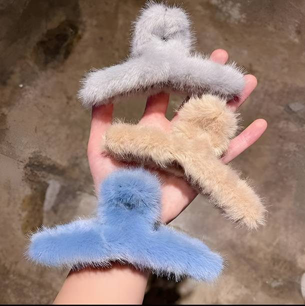LS ENTERPRISES 3Pcs Large Fashionable Shark Teeth Fur Hair Claw For Cute Girl Hair Accessories Hair Clip