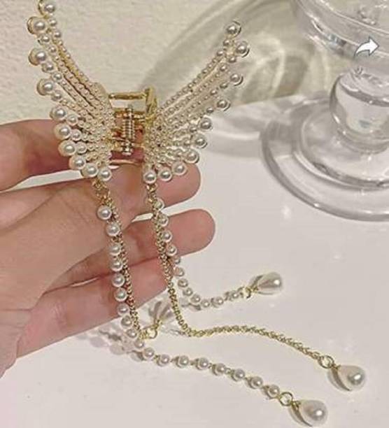 Glowstore 1 pcs GOLDEN BUTTERFLY Rhinestone LONG TASSEL HANGING Hairpin Clip for Girls Hair Clip