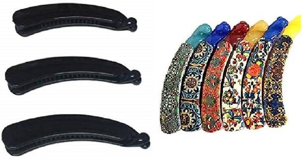 SABRAKAR New Combo of 3 Black & 5 Printed Banana Cluchers/Clips for Women & Girls Banana Clip