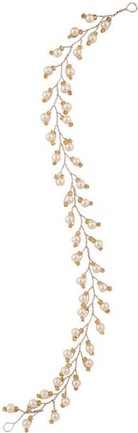 Mode Mania Gold Plated Leaf Design Peal Studded Foldable Hair Accessory _A Head Band