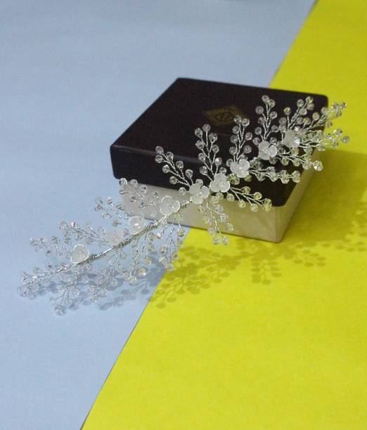kinna Silver Crystal Tiara/Vine/Hair Brooch/Hair Band/Bun Clip Hair Accessory Set
