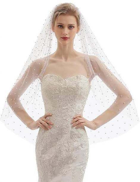 SNOWIE SOFT Short Lace Bridal Veil for Women 1 Tier Wedding Veil with Metal Comb Attachment Hair Accessory Set