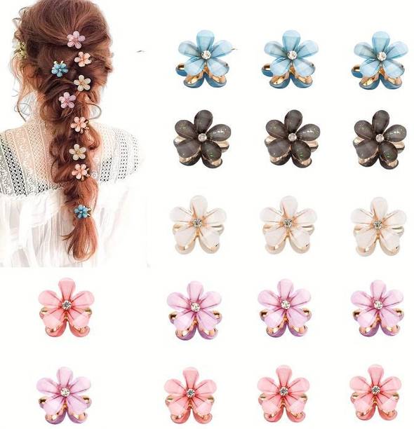 Freebies Korean Trendy Crystal Flower Mini Hair Clip Cute for Girls (Any 5 color) Hair Claw