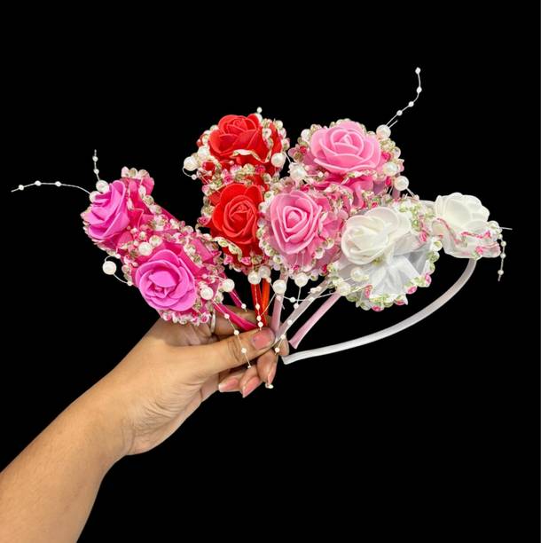 OLLIVOO 4-Combo Artificial Flower Tiara/Floral Crown Hairband For Women & Girls Hair Band