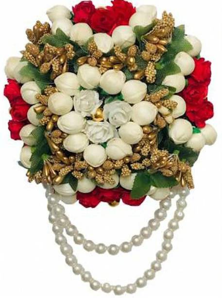 VinshBond Designer flower Full Juda Bun Hair Flower Gajra for Bridal and Parties for Women in Multicolor, Pack of 1 Bun
