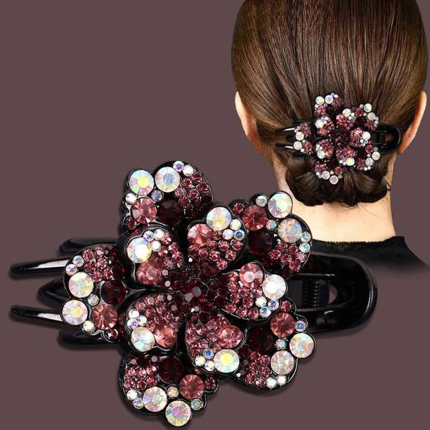 Mizorri Single Flower Rhinestone Hair Bun Clip Hair Clip