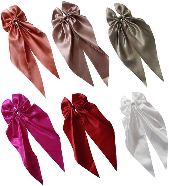 DENICRAAS Beautiful Fancy multicolored Satin long and bow style clip for girls pack of 6 Hair Clip