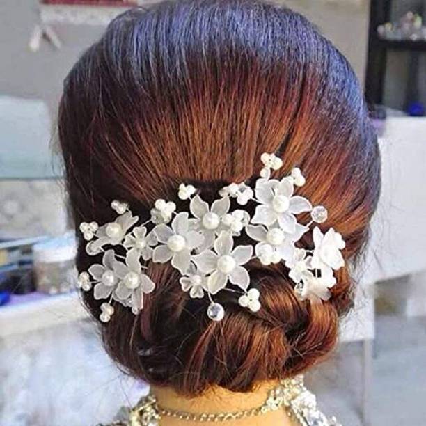 Nandnicreation Bridal Wedding Hair Pins Silver Rhinestones Pearl Hair Pin