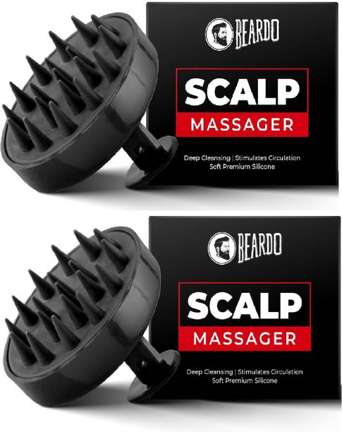 BEARDO 2 Round Scalp Massager Brush with Soft Bristles Anti Dandruff- Black