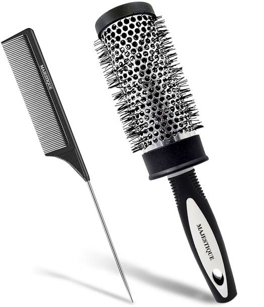 मजेस्टिक्यू 2Pcs Blow Dryer Brush & Tail Comb for Blow Drying - Ceramic Ion Brush, Drying