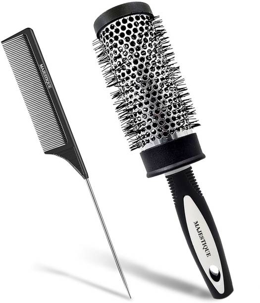 MAJESTIQUE 2Pcs Blow Dryer Brush & Tail Comb for Blow Drying - Ion Brush, Drying