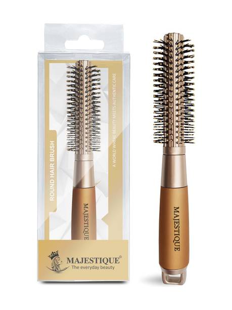 MAJESTIQUE Golden Series Round Hair Brush for Blow Drying Nylon Bristles