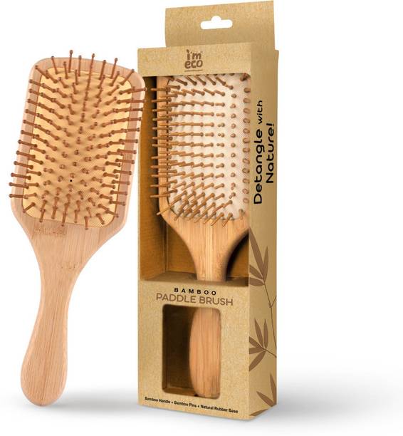 आई'एम इको Bamboo Hair Brush with bamboo bristles | Paddle Hair Brush