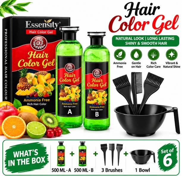 Essensity Fruit Vinegar Ammonia Free 10 Minutes Hair Color Colour Gel + Bowl Brush Set , Natural -- Black