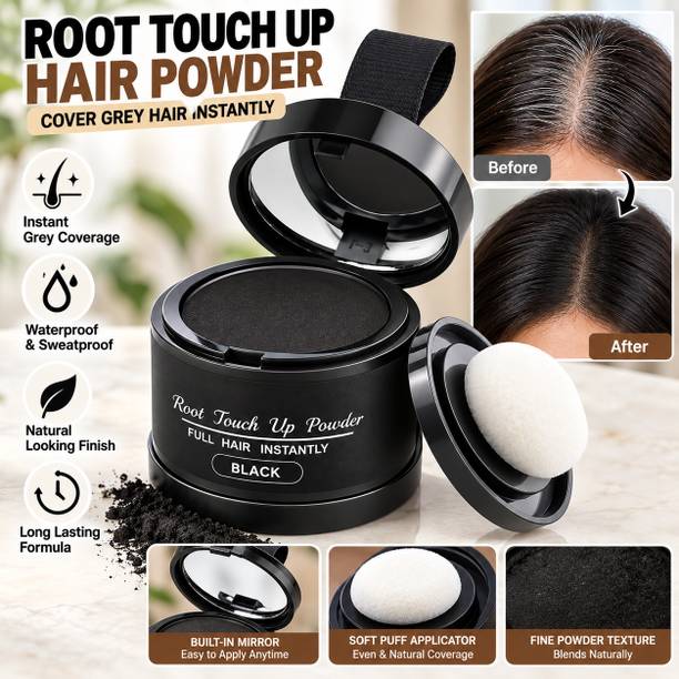 Vervita Root Touch Up Hair Powder Black with Applicator for Instant Grey Coverage ZRN01 , Black