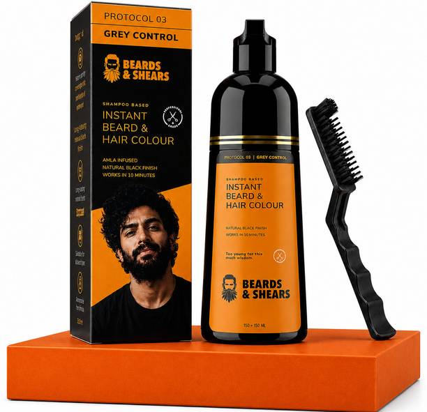 BEARDS & SHEARS Instant Beard & Hair Color | No Ammonia | Mess-Free | In built Shampoo Formula , Natural Black