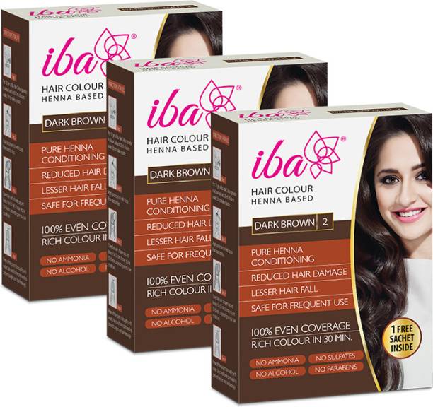 Iba Henna Based Hair Colour For Women, Long Lasting & Ammonia-Free 3 x 70g (210g) , Dark Brown