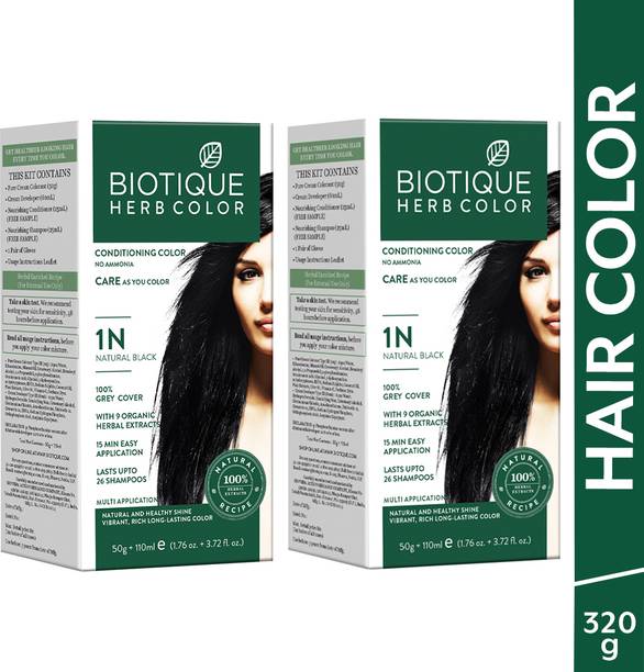 BIOTIQUE Herbcolor Conditioning | 100% Grey Coverage in 15 Minutes | 1N Hair Colour , Natural Black