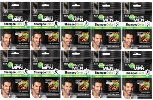 Garnier Men Color Naturals Liquid Hair Colour, 100% Grey Coverage-1.0 Natural Black. , NATURAL BLACK-1.0