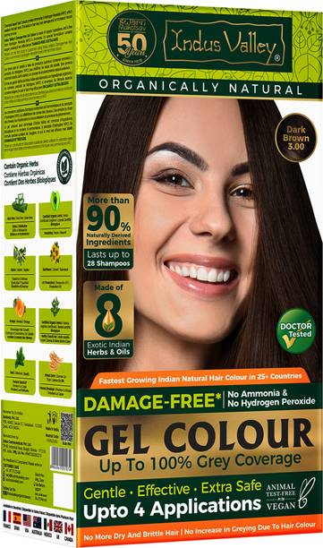 Indus Valley Organically Natural Damage Free Gel Hair Color,No Ammonia Hair Men Women , Dark Brown 3.00