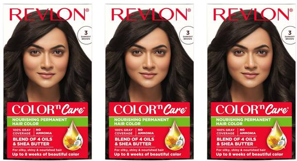 Revlon Color N Care Permanent Hair Color Cream 107.5 ml x 3 , 3 Darkest Brown