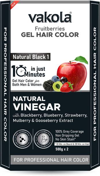 Vakola Natural Black 20 Min Gel Hair Color, 100% Grey Coverage, 500MLX2 Developer Color , Natural Black