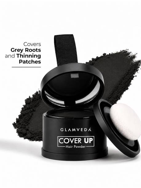 GLAMVEDA Hair Cover-Up Powder | Instant Grey Coverage | Waterproof, Sweat & Smudge-Proof , Black