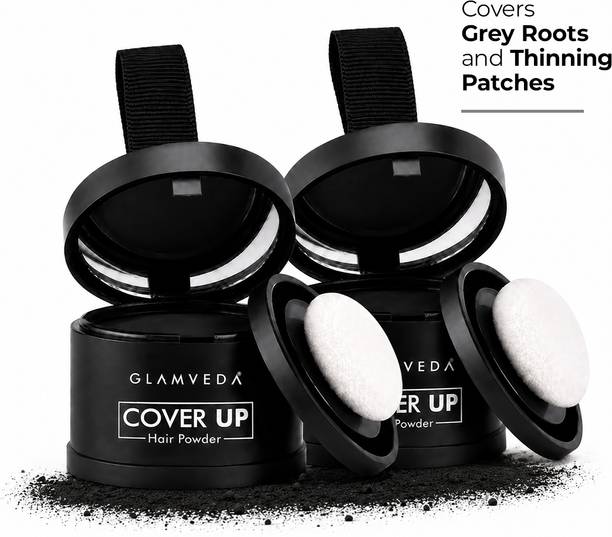 GLAMVEDA Hair Cover-Up Powder | Instant Coverage | Waterproof & Smudge-Proof| Pack of 2 , Black