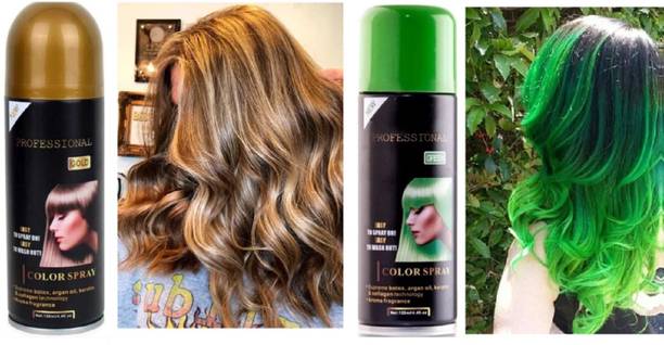 GULGLOW99 GOLD & GREEN Temporary hair color Spray instant hair colour for man and woman Hair Spray