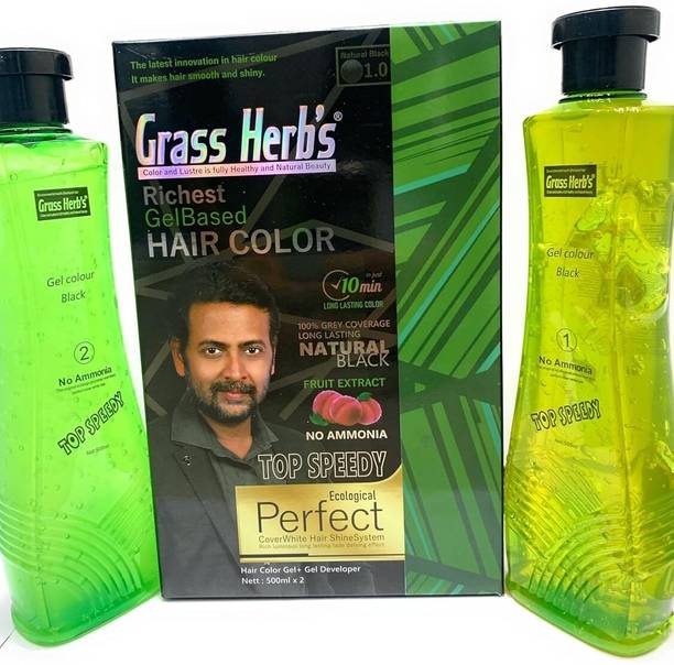 Grass Herbs Natural Fruit Extract Healthy Hair Dye Hair Color (Black) 1000 Ml , Herbal Extracts and No Ammonia