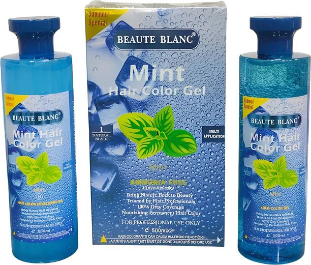 BEAUTÉ BLANC Mint Hair Color Gel Ammonia Free Hair Dye For Women And Men 1000 ML , Black Colour