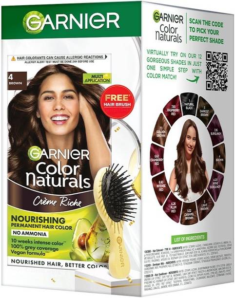 GARNIER Color Naturals 4 Brown+Free Hairbrush, No Ammonia Hair Color , Brown