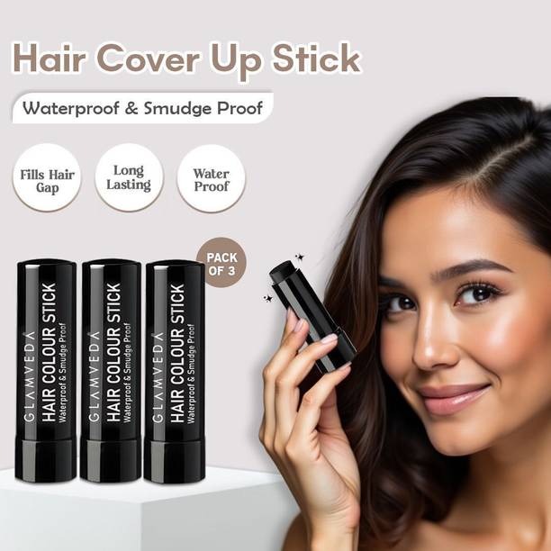 GLAMVEDA Instant Black Hair Color Stick| Pack of 3 | Cover Grey Root & Natural Hairline| , Black