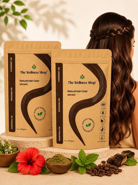 The Wellness Shop Natural Brown Hair Colour Powder, Heena Based Long Lasting Color for Men & Women , Brown
