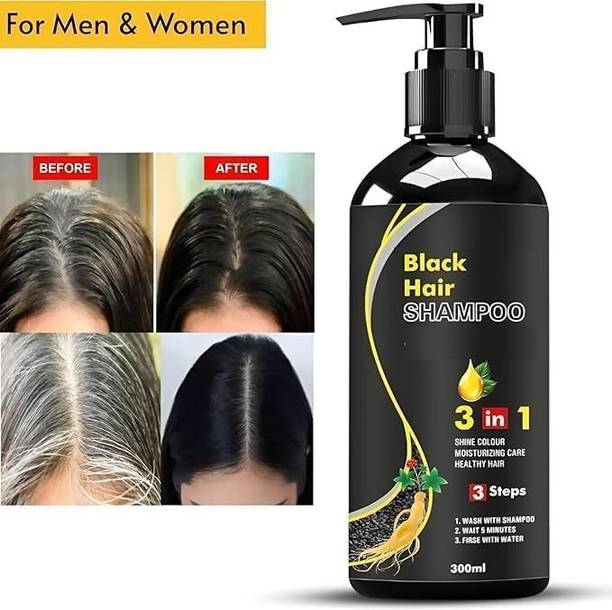 pimorsecro Instant Black Hair Dye Shampoo – Herbal 3-in-1 Formula for Coloring Coverage, , NATURAL BLACK