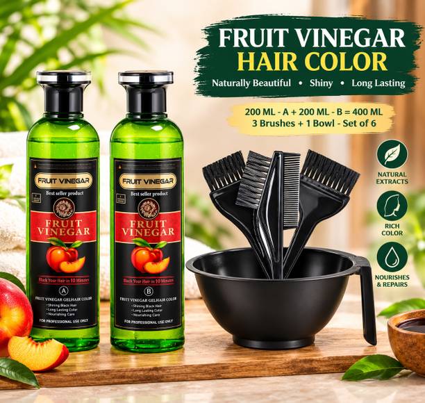 Essensity Fruit Vinegar Ammonia Free 10 Minutes Hair Color Colour Gel + Bowl Brush Set , Natural - Black