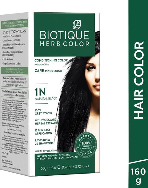 BIOTIQUE Herbcolor Natural Conditioning | 100% Grey Coverage-1N Natural Black Hair Colour , Natural Black