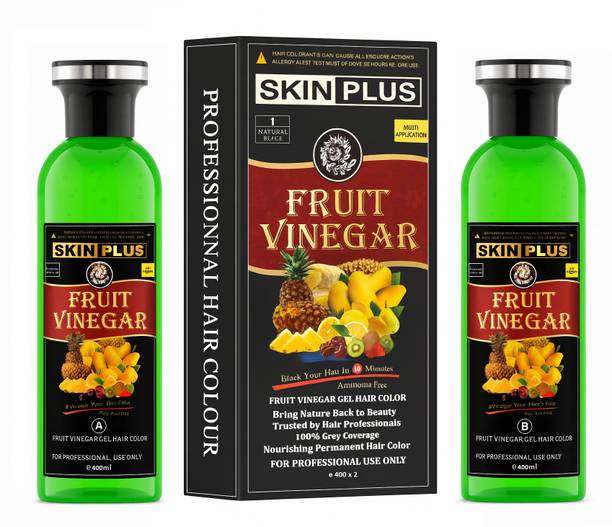 SKINPLUS Fruit Vinegar Hair Color, Black Color Dye for Hair Care, Ammonia Free 400x2ml , Natural Black