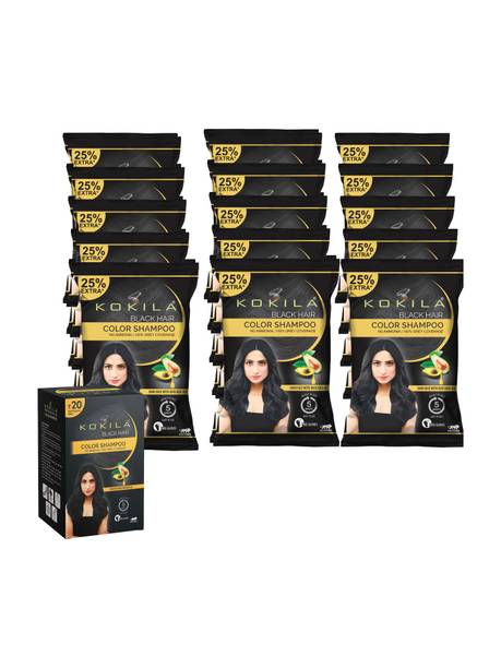KOKILA Instant Ammonia Free, Hair Color Shampoo Enriched with Avocado oil, (Black, 15) , Natural Black