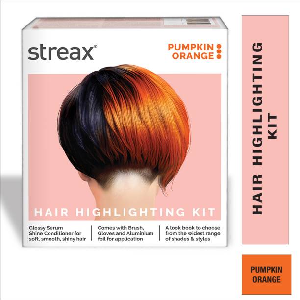 Streax Hair Colour Highlight Kit , Hair Colour for Women, DIY Application , Pumpkin Orange