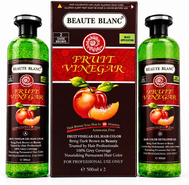 BEAUTE BLANC Fruit Vinegar Hair Color Black Hair in 10 Minutes (500*2) , Dark Brown