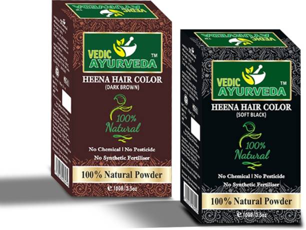 VEDICAYURVEDA Henna Natural Soft Black & Dark Brown Combo Pack , Soft Black, Dark Brown